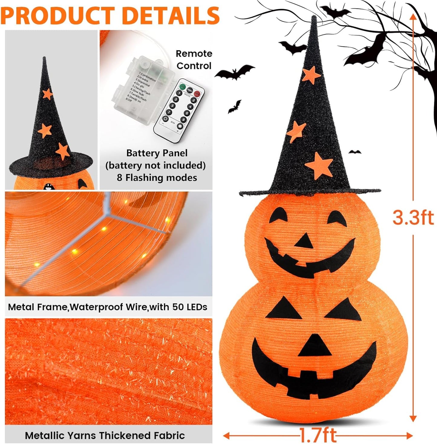 Light Up Your Halloween: 3ft Collapsible LED Jack-o'-Lantern